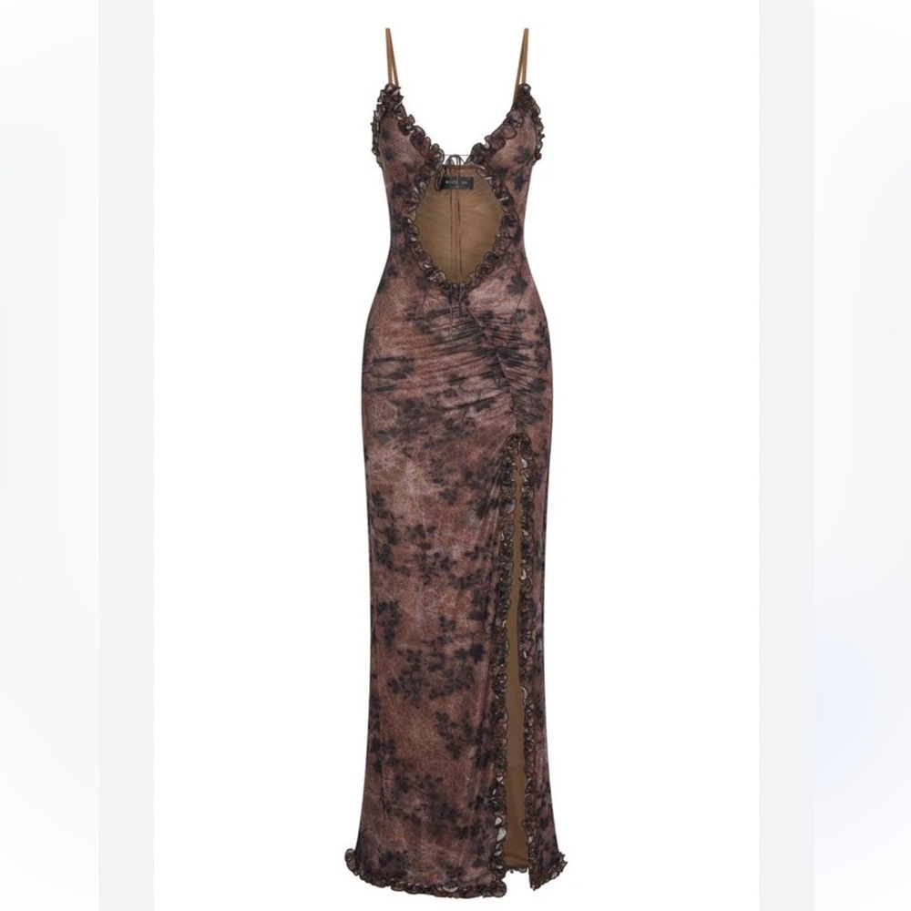 White Fox boutique Elegant Brown Lace Trim dress